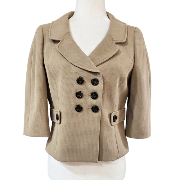 LOFT Camel Tan Cropped Double Breasted Blazer Academia Preppy Neutral - Picture 1 of 10